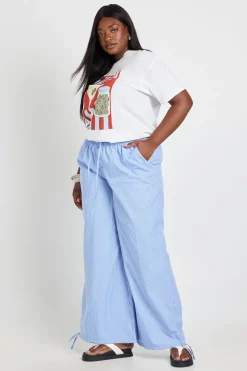 Pantalon Grande Taille À Rayures En Popeline Avec Taille Élastique Et Coupe Barrel