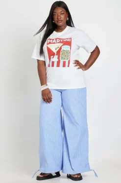 Pantalon Grande Taille À Rayures En Popeline Avec Taille Élastique Et Coupe Barrel