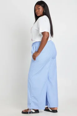 Pantalon Grande Taille À Rayures En Popeline Avec Taille Élastique Et Coupe Barrel