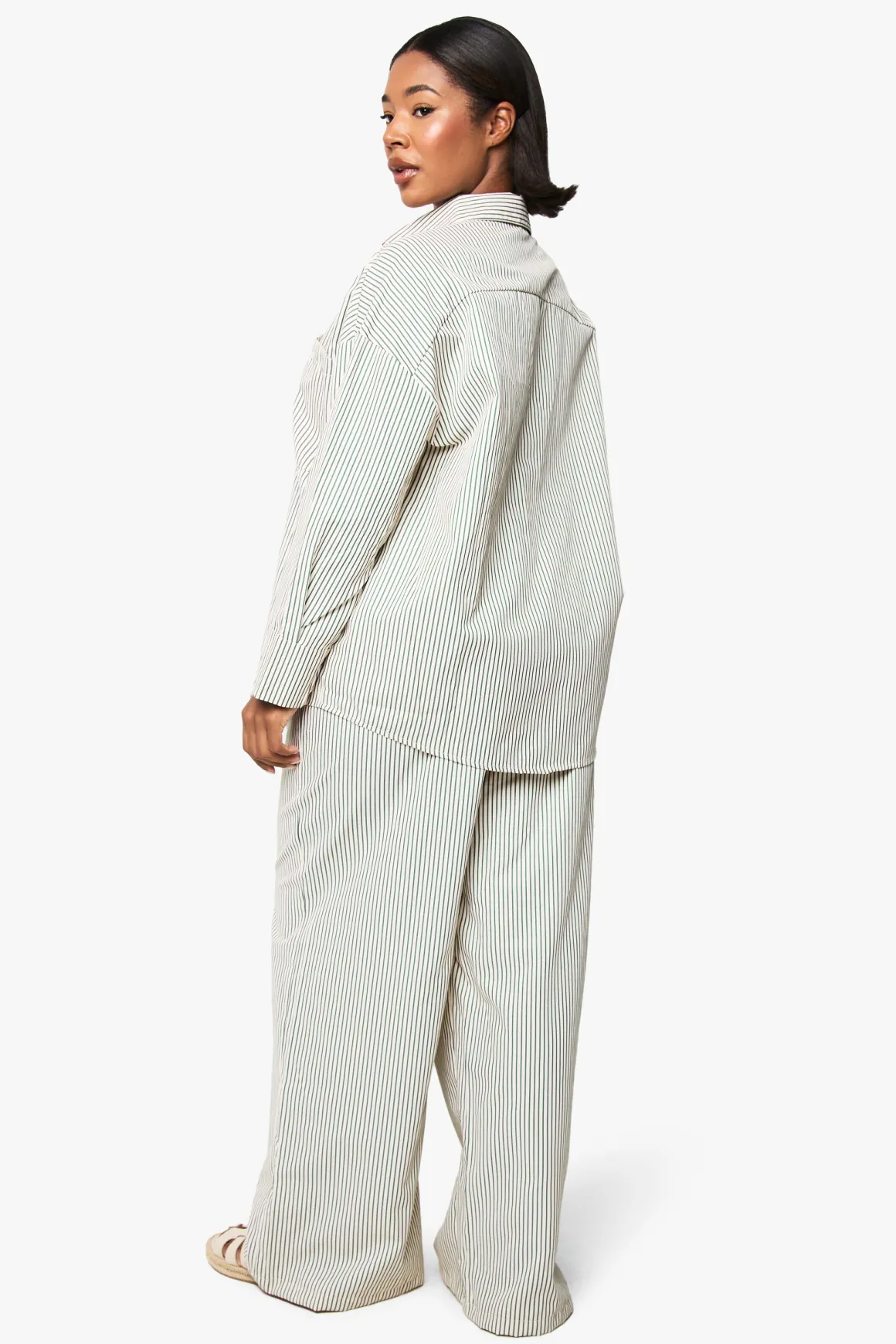 Pantalon grande taille à rayures tissées, élastiqué et à jambes larges