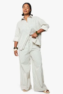 Pantalon grande taille à rayures tissées, élastiqué et à jambes larges