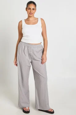 boohoo Pantalon Grande Taille À Rayures En Popeline Avec Boutons Henley<Femme Pantalons