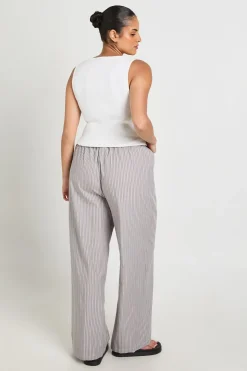 boohoo Pantalon Grande Taille À Rayures En Popeline Avec Boutons Henley<Femme Pantalons