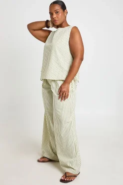 Pantalon Grande Taille À Rayures Avec Cordon De Serrage À La Taille
