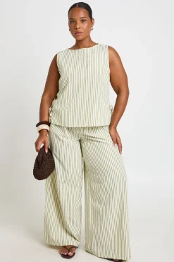 Pantalon Grande Taille À Rayures Avec Cordon De Serrage À La Taille