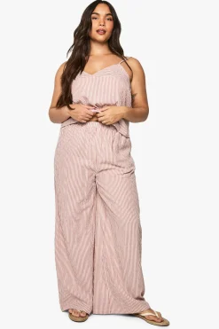 Pantalon grande taille à rayures tissées, taille élastiquée et jambes larges