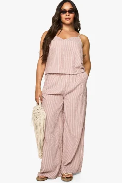 Pantalon grande taille à rayures tissées, taille élastiquée et jambes larges
