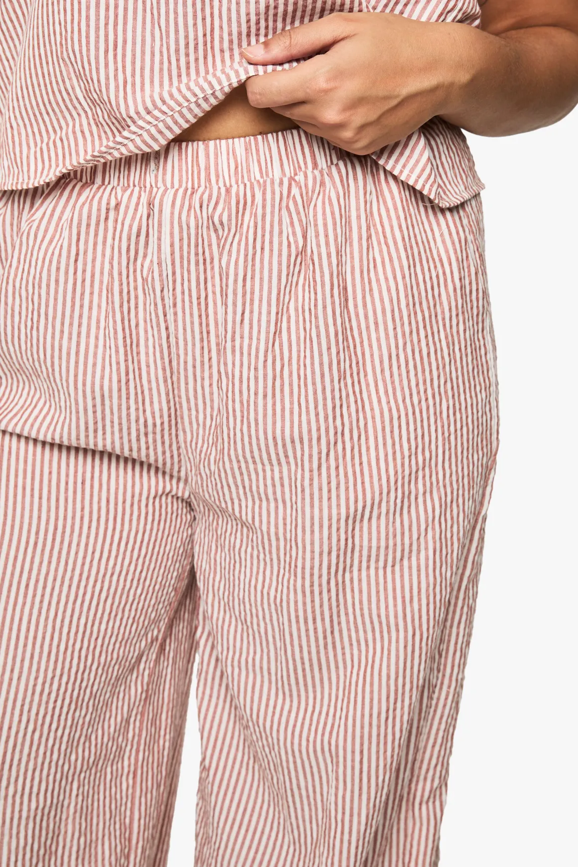 Pantalon grande taille à rayures tissées, taille élastiquée et jambes larges