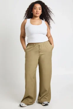 Pantalon Grande Taille à Taille Élastique et Jambes Larges
