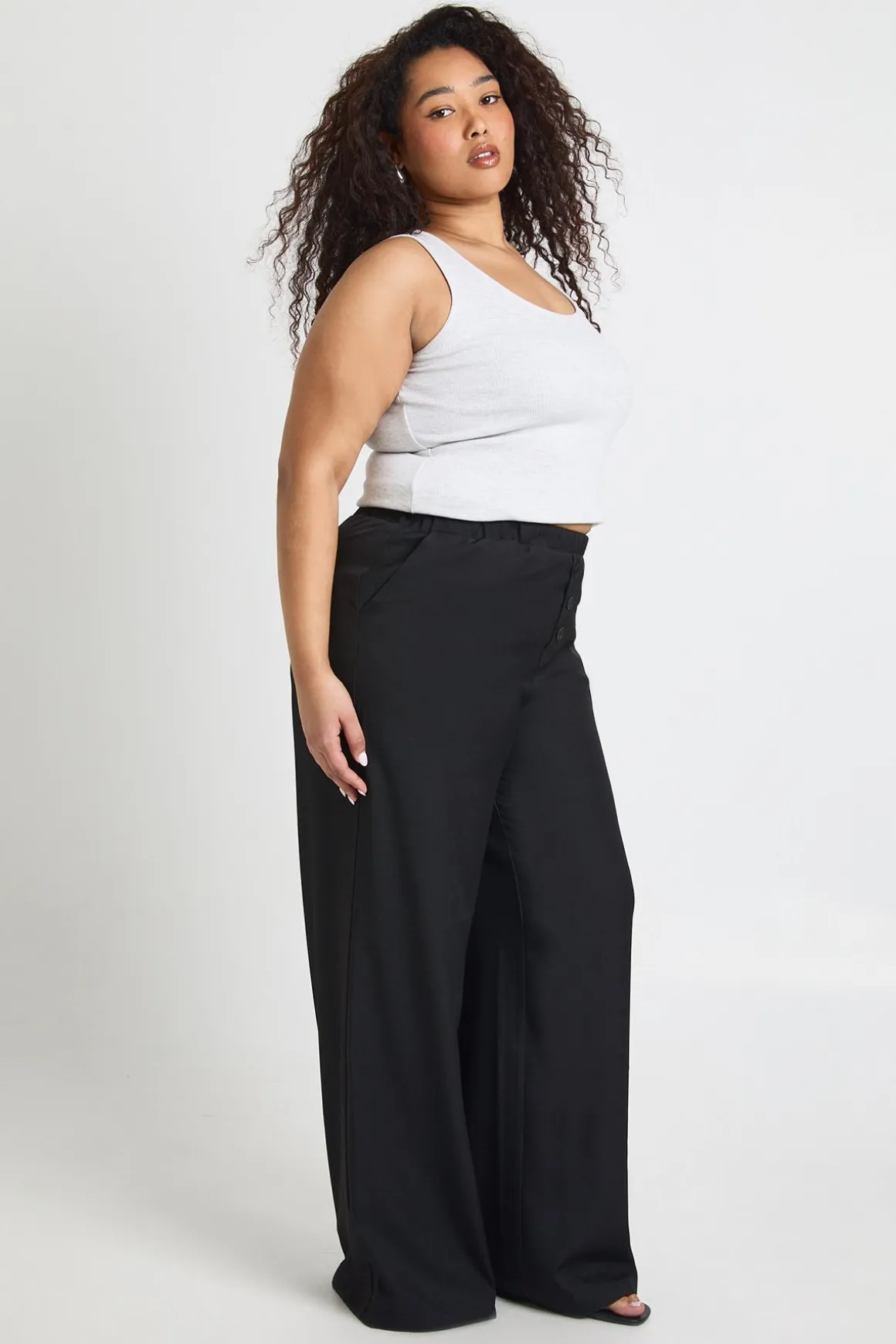 Pantalon Grande Taille À Taille Élastiquée Et Jambe Large