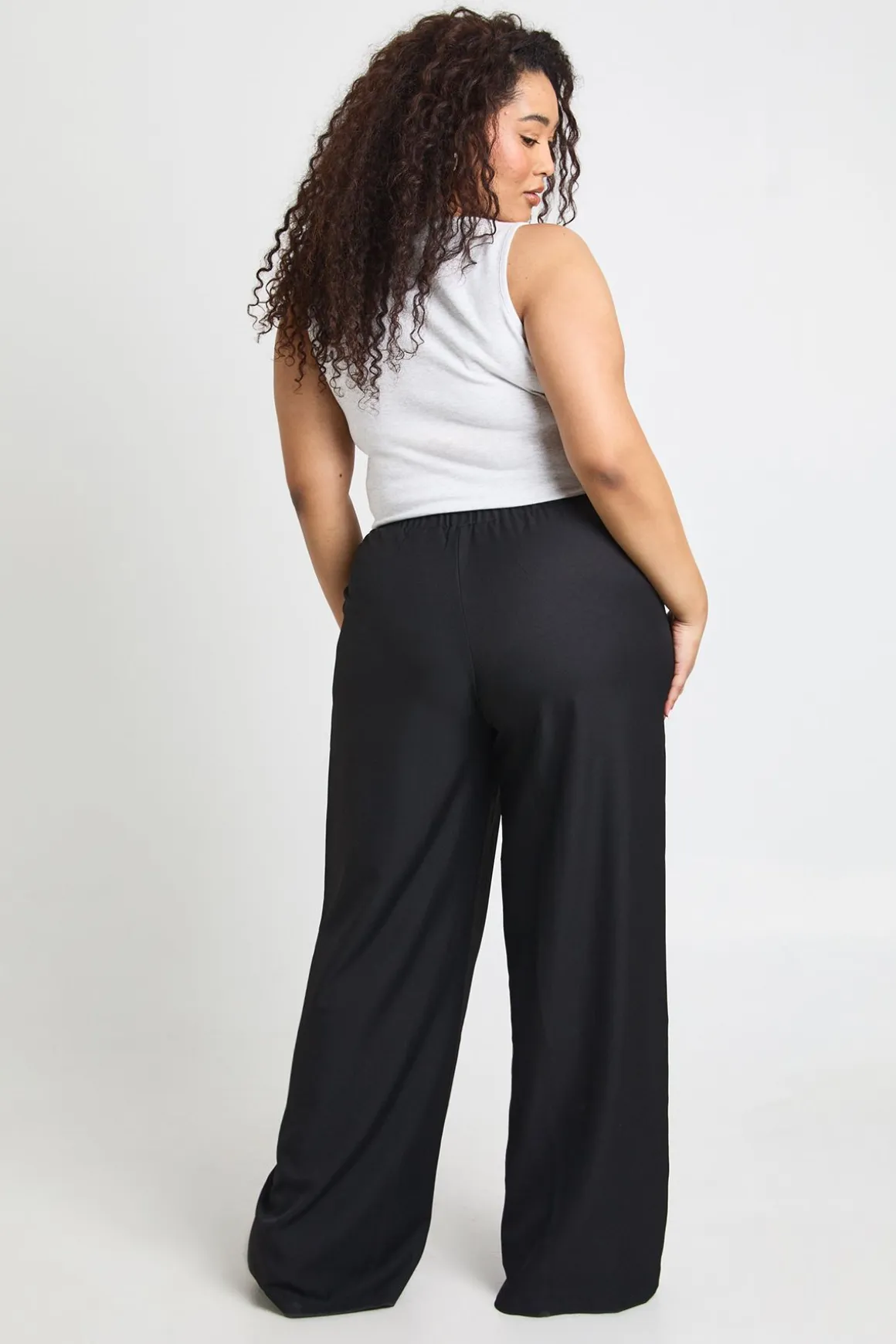 Pantalon Grande Taille À Taille Élastiquée Et Jambe Large
