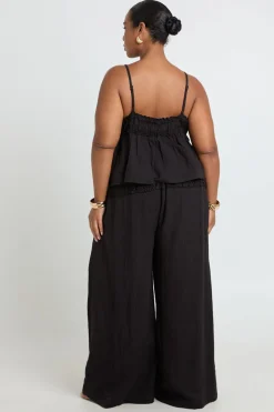 Pantalon Grande Taille À Taille Froncée Et Volant Jambe Large