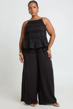 Pantalon Grande Taille À Taille Froncée Et Volant Jambe Large