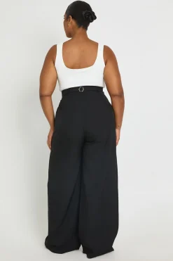 Pantalon Grande Taille À Taille Ajustable Et Jambe Droite