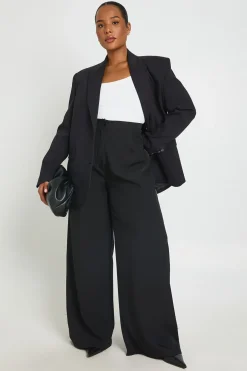 Pantalon Grande Taille À Taille Ajustable Et Jambe Droite