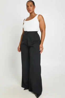 Pantalon Grande Taille À Taille Ajustable Et Jambe Droite