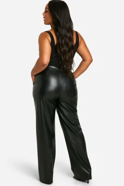 boohoo Pantalon Grande Taille Taille Haute En Synthétiquecuir Coupe Droite<Femme Pantalons|Tailleurs