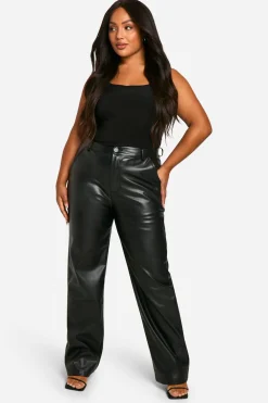 boohoo Pantalon Grande Taille Taille Haute En Synthétiquecuir Coupe Droite<Femme Pantalons|Tailleurs