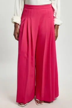 Pantalon Grande Taille Tailleur Structuré Crêpe Plissé Jambe Large