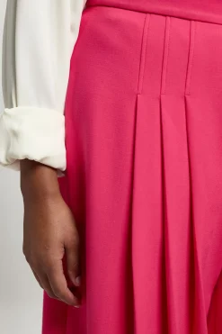 Pantalon Grande Taille Tailleur Structuré Crêpe Plissé Jambe Large
