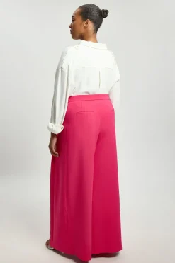Pantalon Grande Taille Tailleur Structuré Crêpe Plissé Jambe Large