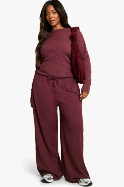 Pantalon grande taille texturé à taille à cordon