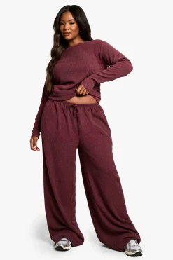 Pantalon grande taille texturé à taille à cordon