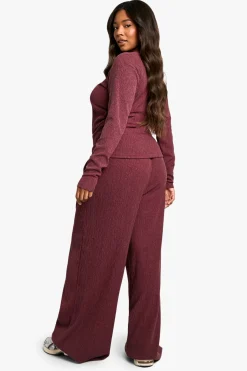 Pantalon grande taille texturé à taille à cordon