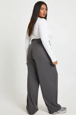 Pantalon Grande Taille Tissé Ajusté à Jambes Évasées