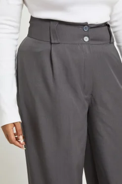 Pantalon Grande Taille Tissé Ajusté à Jambes Évasées