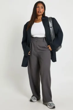 Pantalon Grande Taille Tissé Ajusté à Jambes Évasées