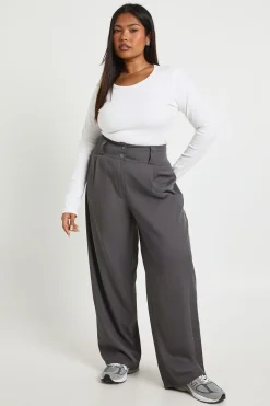 Pantalon Grande Taille Tissé Ajusté à Jambes Évasées