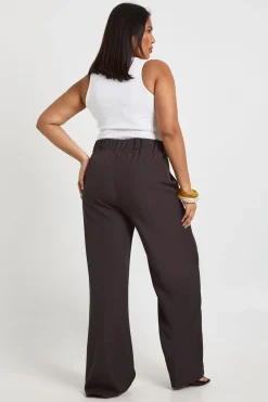 Pantalon Grande Taille Tissé à Poches avec Boutonnage et Taille Élastique
