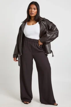 Pantalon Grande Taille Tissé à Poches avec Boutonnage et Taille Élastique