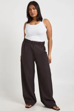 Pantalon Grande Taille Tissé à Poches avec Boutonnage et Taille Élastique