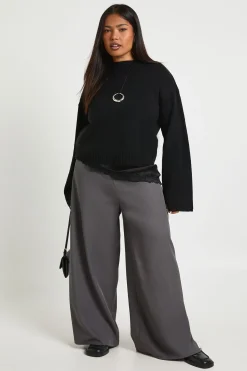 boohoo Pantalon Grande Taille Tissé Taille Élastique Cordon de Serrage Jambes Larges<Femme Pantalons