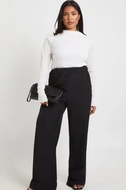Pantalon Grande Taille Tissé à Taille Élastique avec Poches et Boutonnage