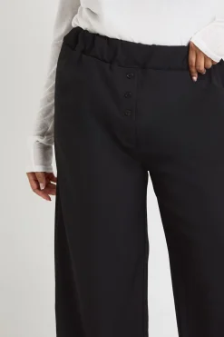 Pantalon Grande Taille Tissé à Taille Élastique avec Poches et Boutonnage