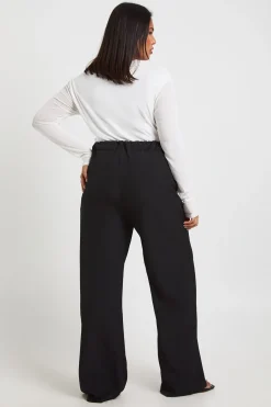 Pantalon Grande Taille Tissé à Taille Élastique avec Poches et Boutonnage