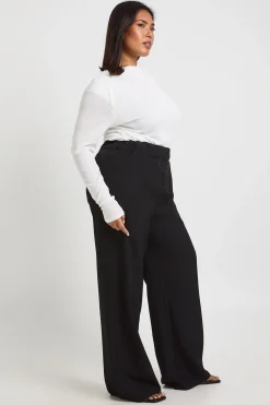 Pantalon Grande Taille Tissé à Taille Élastique avec Poches et Boutonnage