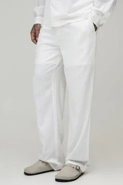 Pantalon Grand Taille Mi-taille Décontracté En Mélange De Lin