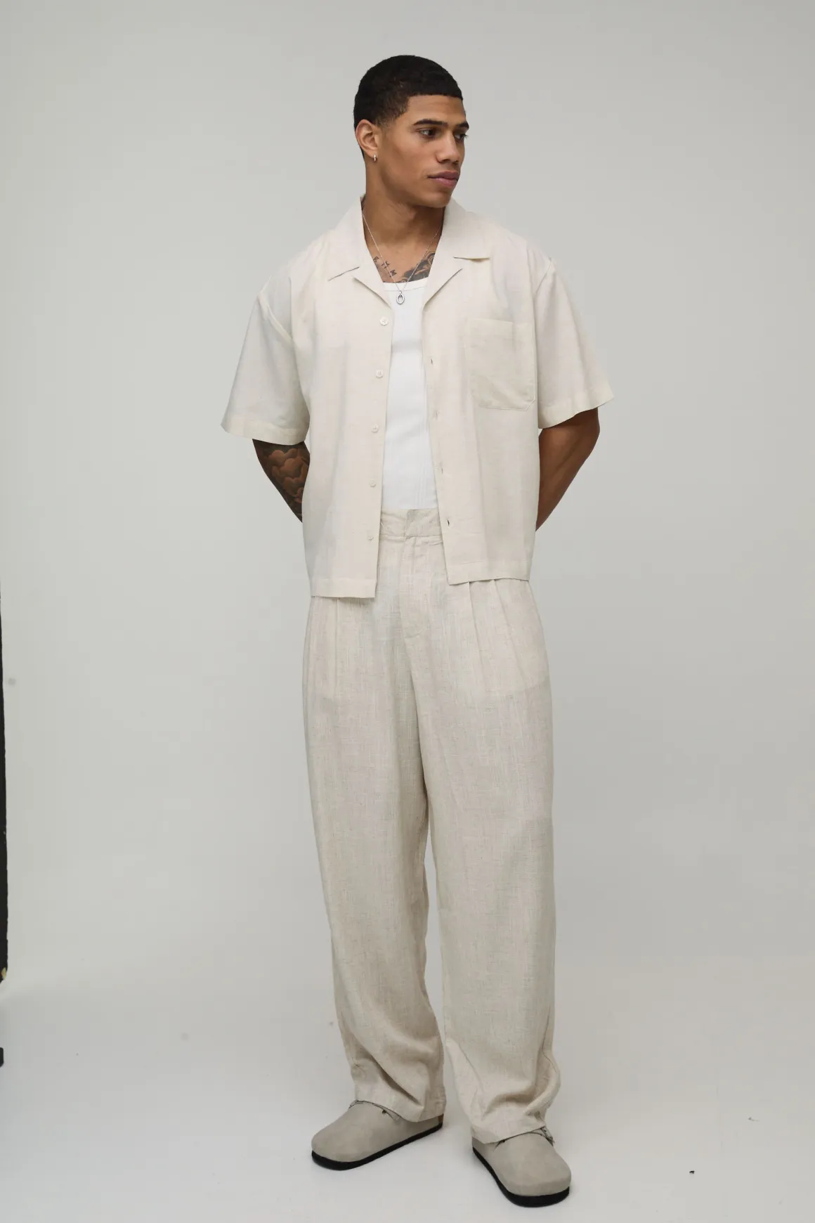Pantalon Half & Half en Mélange de Lin Coupe Balloon
