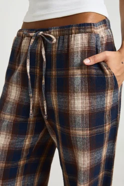 Pantalon à imprimé à carreaux, taille à cordon et jambes larges