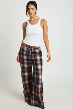 Pantalon à imprimé à carreaux, taille à cordon et jambes larges