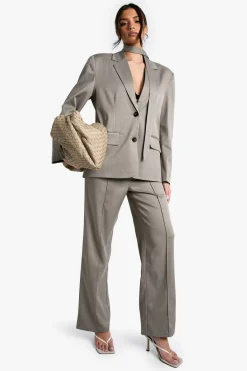 boohoo Pantalon à jambe droite avec détails de couture sur mesure<Femme Pantalons|Tailleurs