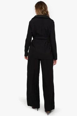 Pantalon à jambe large en crêpe froissée avec bordure dorée
