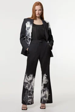 KarenMillen Pantalon à jambe large en crépe taillé sur mesure avec motif floral orné<Femme Pantalons|Tailleurs