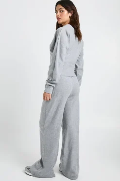 Pantalon à jambe large en côte brossée à ceinture minimaliste