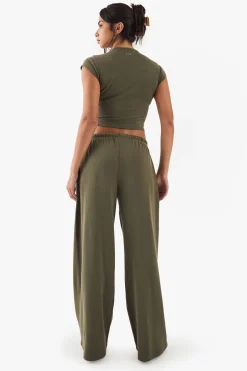 Pantalon à jambe large en côte brodée DSGN Studio
