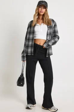 boohoo Pantalon à jambe large en ponte pintuck avec cordon de serrage<Femme Pantalons